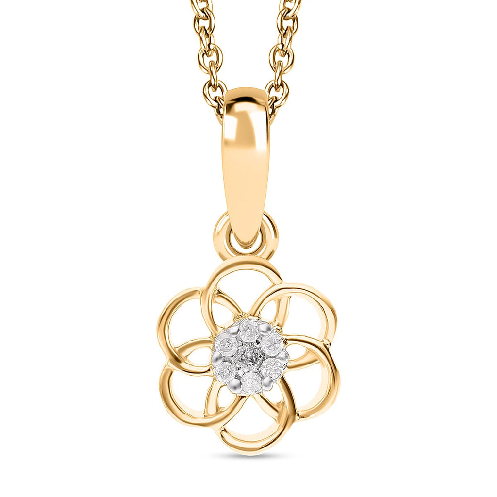 9K Yellow Gold Diamond Floral Pendant