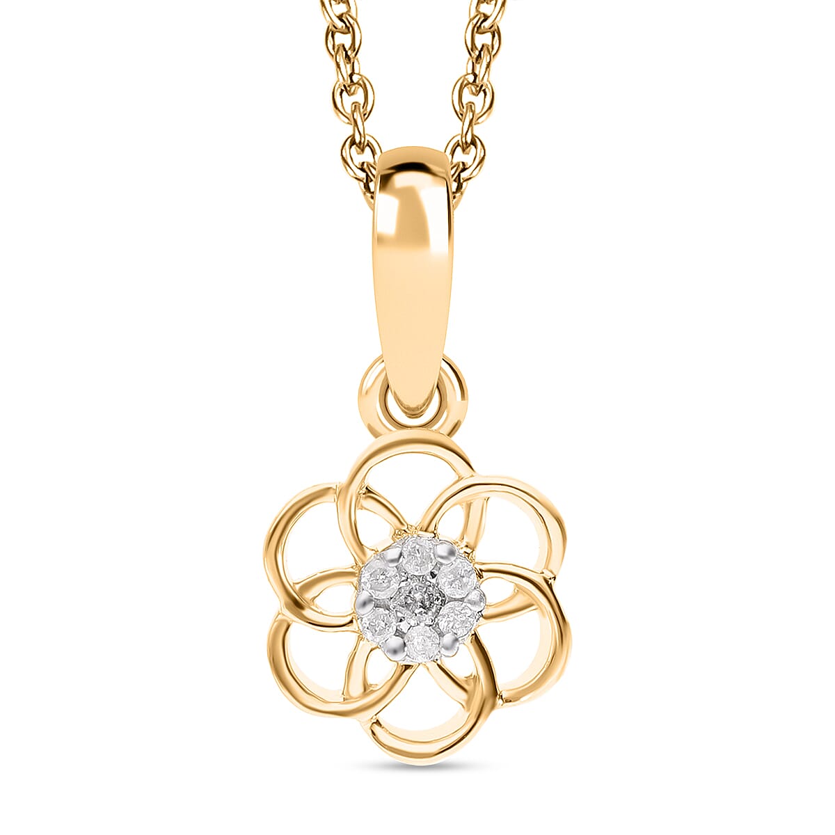 9K Yellow Gold Diamond Floral Pendant 7631320 0