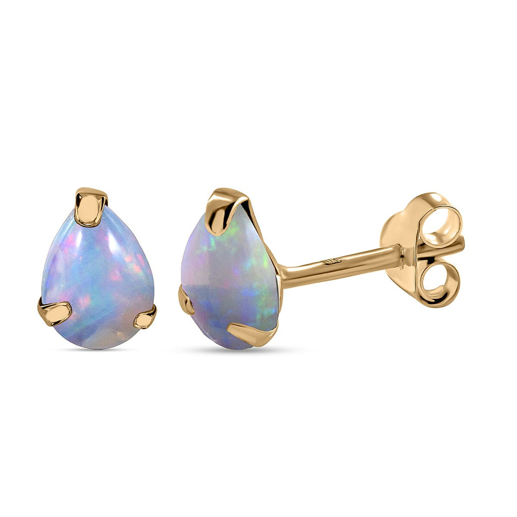 9K Yellow Gold Ethiopian Welo Opal Stud Earrings
