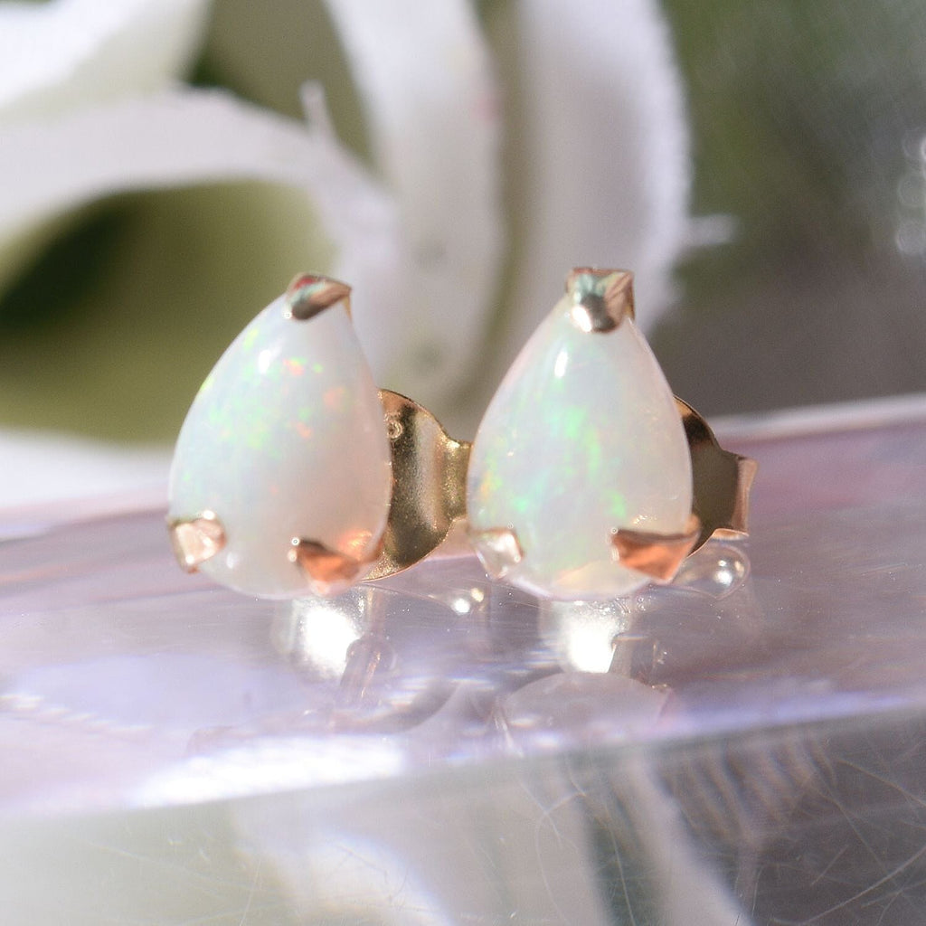 9K Yellow Gold Ethiopian Welo Opal Stud Earrings