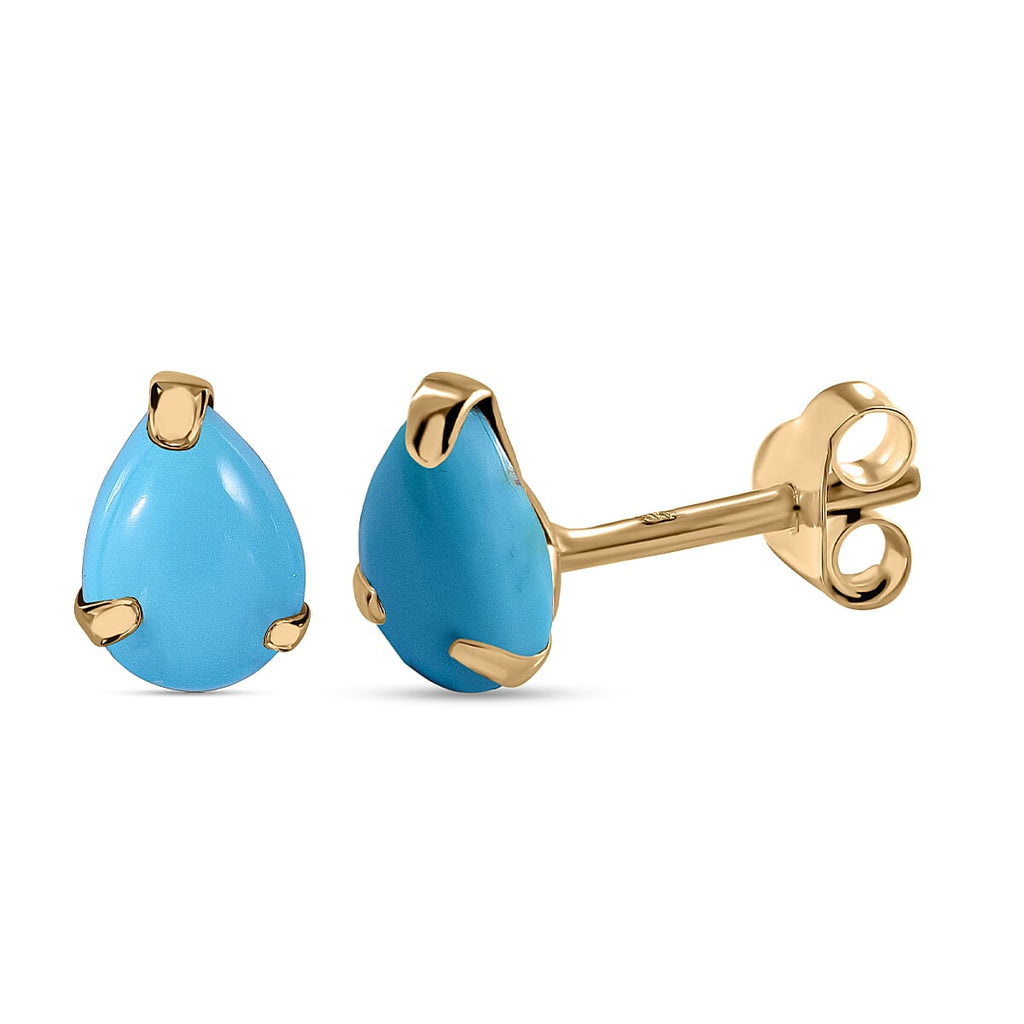 9K Yellow Gold  Arizona Sleeping Beauty Turquoise Stud Earring 1.36 Ct