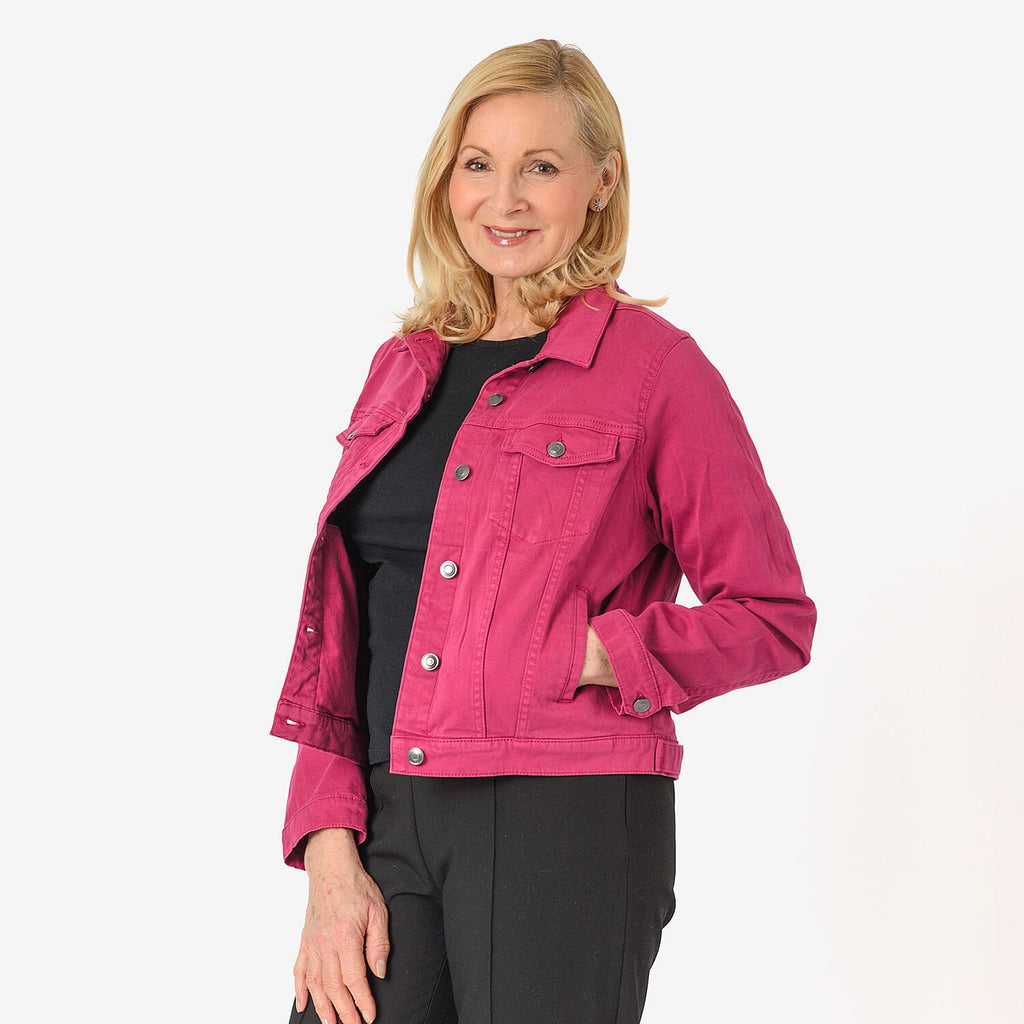 Tamsy Women Strech Twill Trucker Jacket (Size 14) - Pink