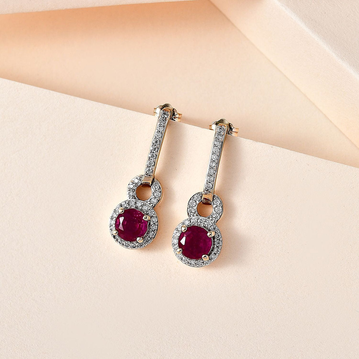 9K Yellow Gold African Ruby &amp; Moissanite Earrings 1.82 Ct. 7632606 1