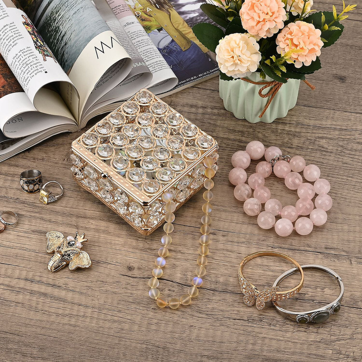 Square Crystal Studded Trinket Box (Size 10x10x9 cm) - Gold V32520296 2