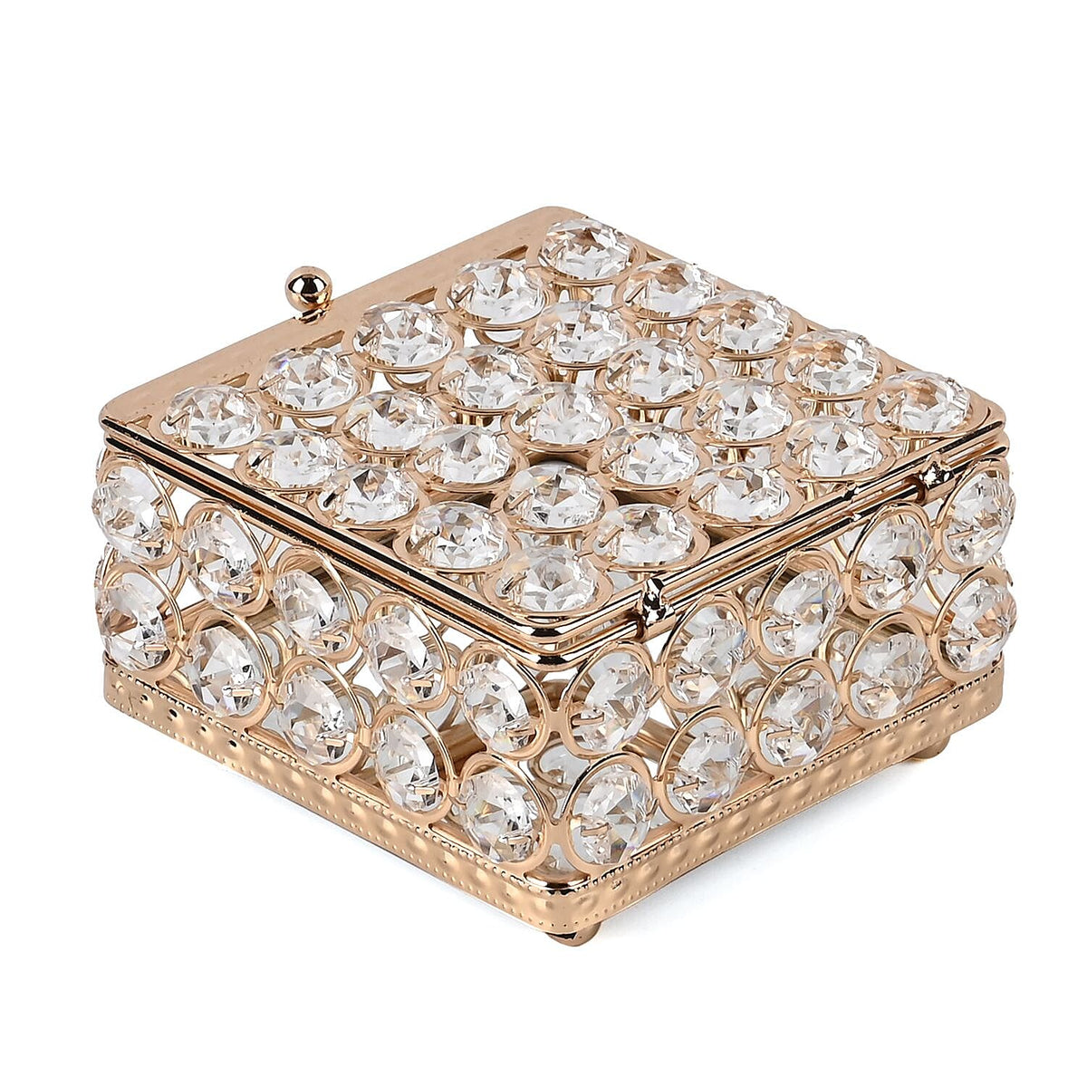 Square Crystal Studded Trinket Box (Size 10x10x9 cm) - Gold V32520296 4