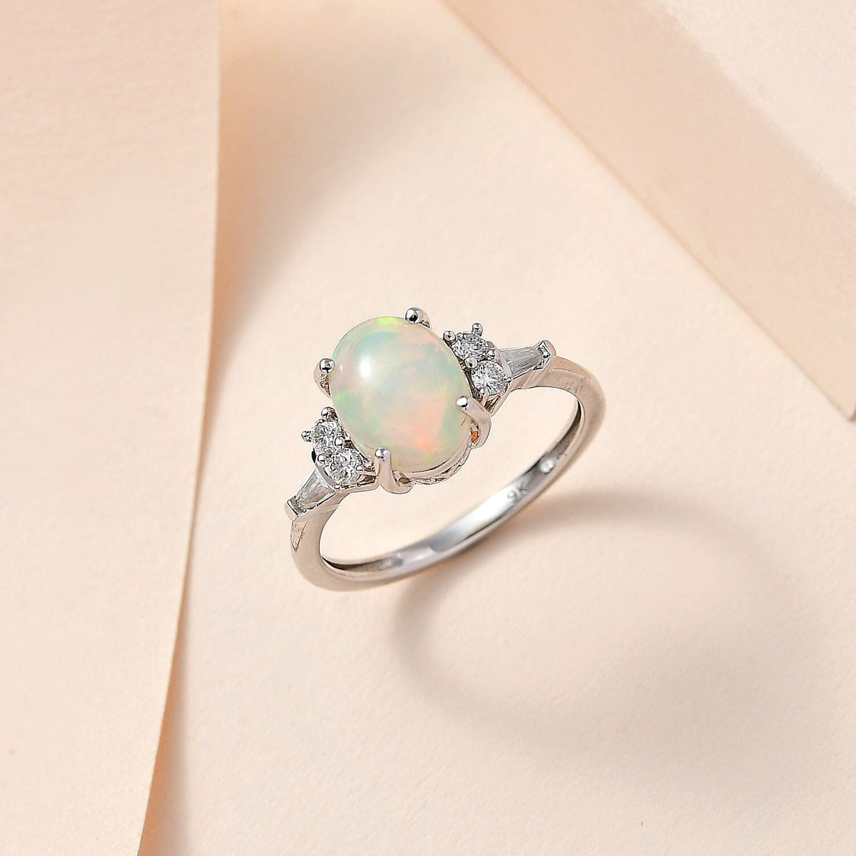 9K White Gold  Ethiopian Welo Opal, Moissanite Ring 1.50 ct,  Gold Wt. 2.2 Gms 7632710 1