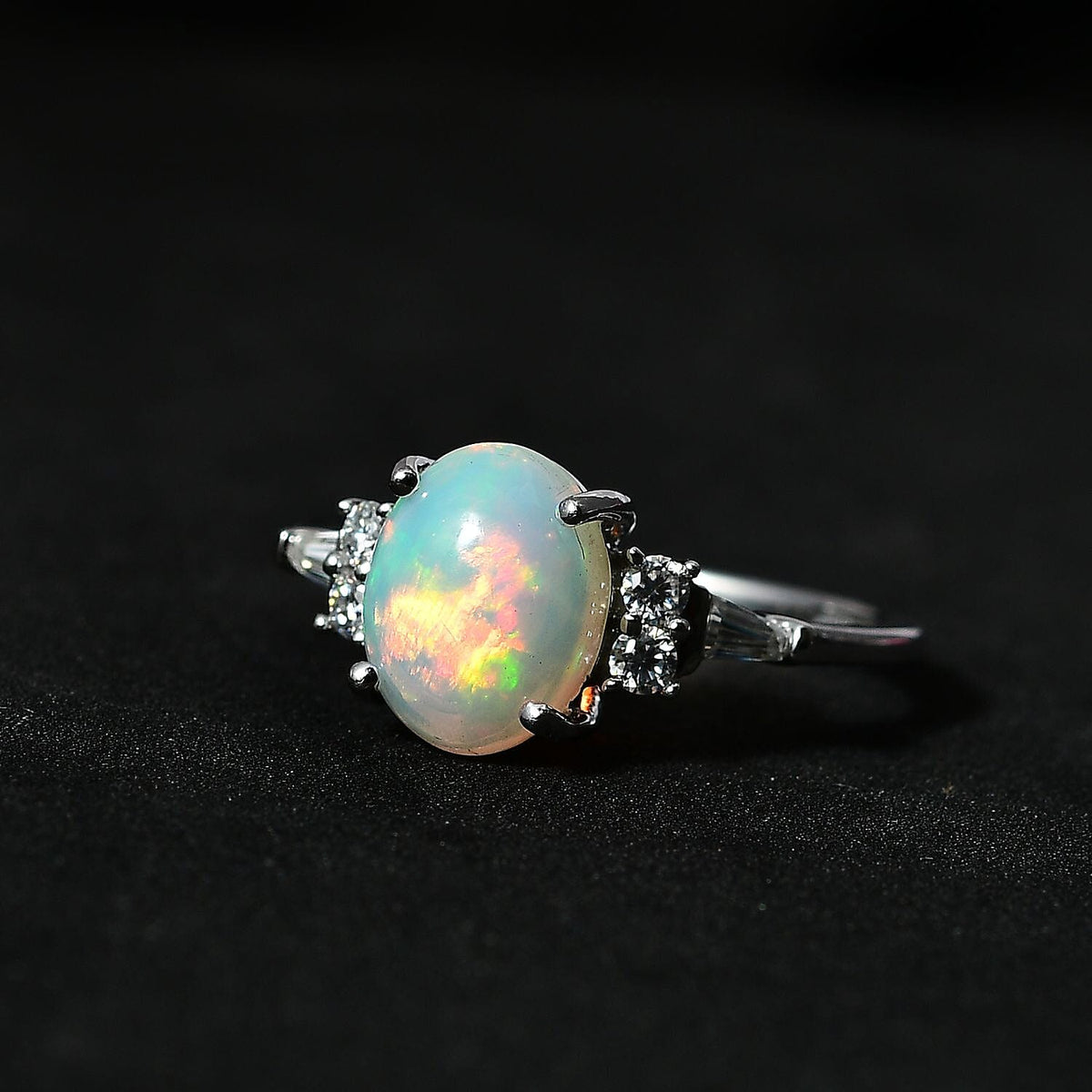 9K White Gold  Ethiopian Welo Opal, Moissanite Ring 1.50 ct,  Gold Wt. 2.2 Gms 7632710 2