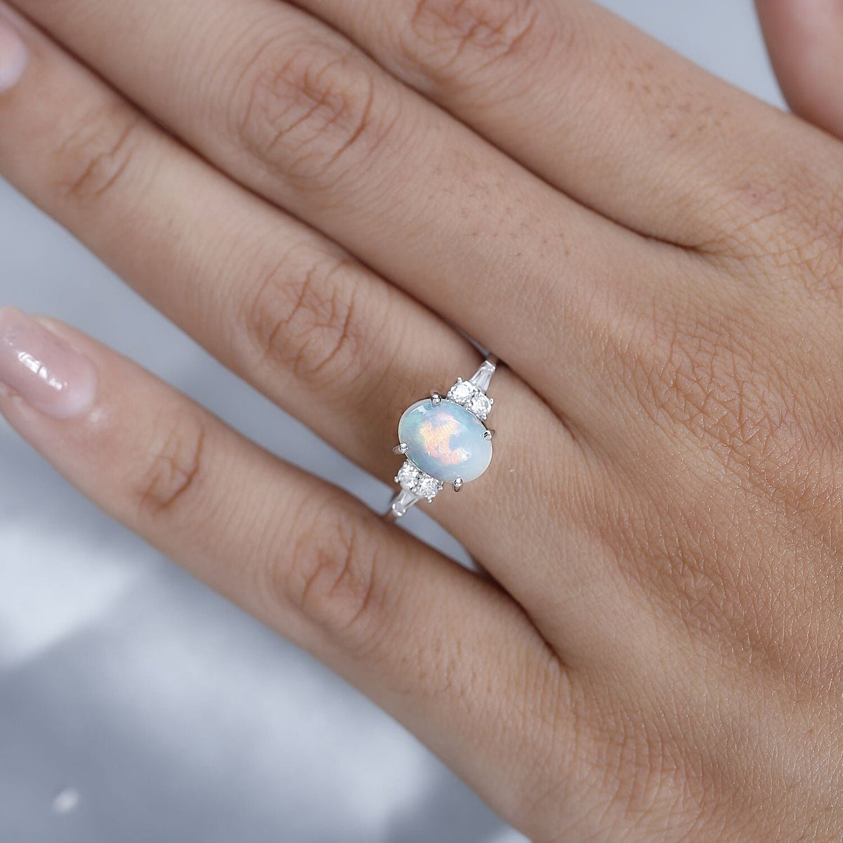 9K White Gold  Ethiopian Welo Opal, Moissanite Ring 1.50 ct,  Gold Wt. 2.2 Gms 7632710 3