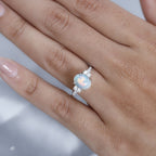 9K White Gold  Ethiopian Welo Opal, Moissanite Ring 1.50 ct,  Gold Wt. 2.2 Gms