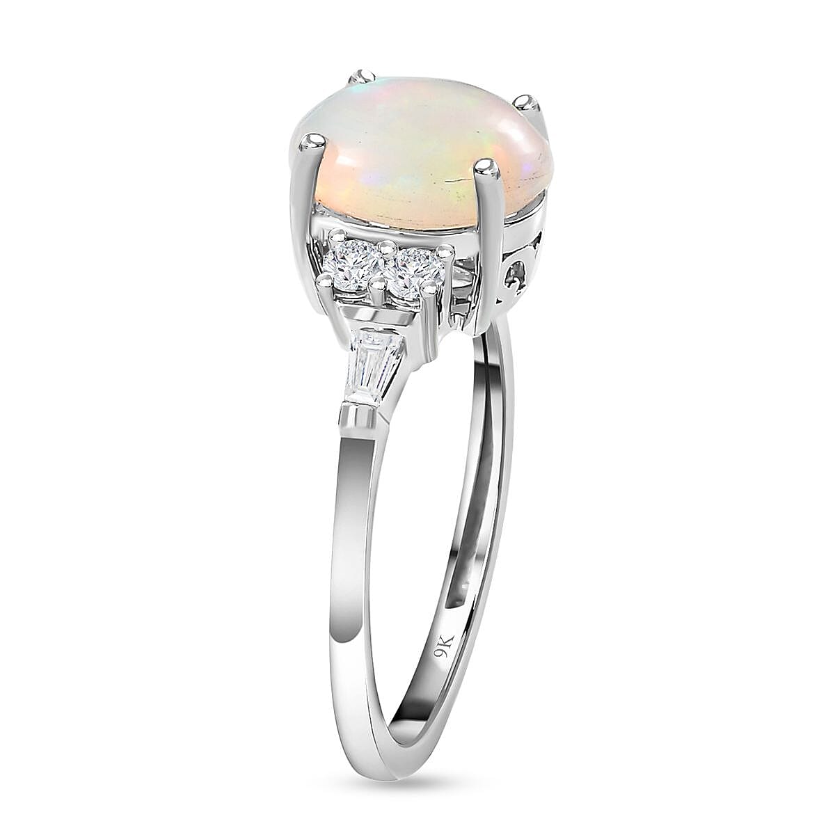 9K White Gold  Ethiopian Welo Opal, Moissanite Ring 1.50 ct,  Gold Wt. 2.2 Gms 7632710 4
