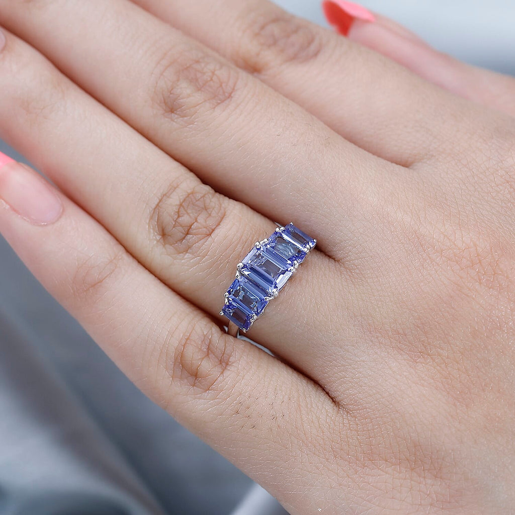 9K White Gold Tanzanite 5 Stone Ring 2.73 Ct.