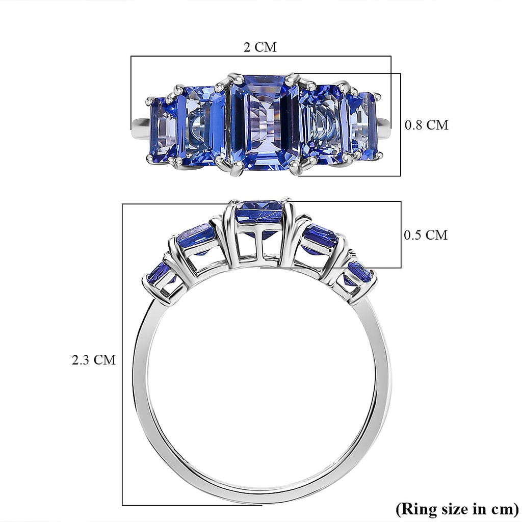 9K White Gold Tanzanite 5 Stone Ring 2.73 Ct.