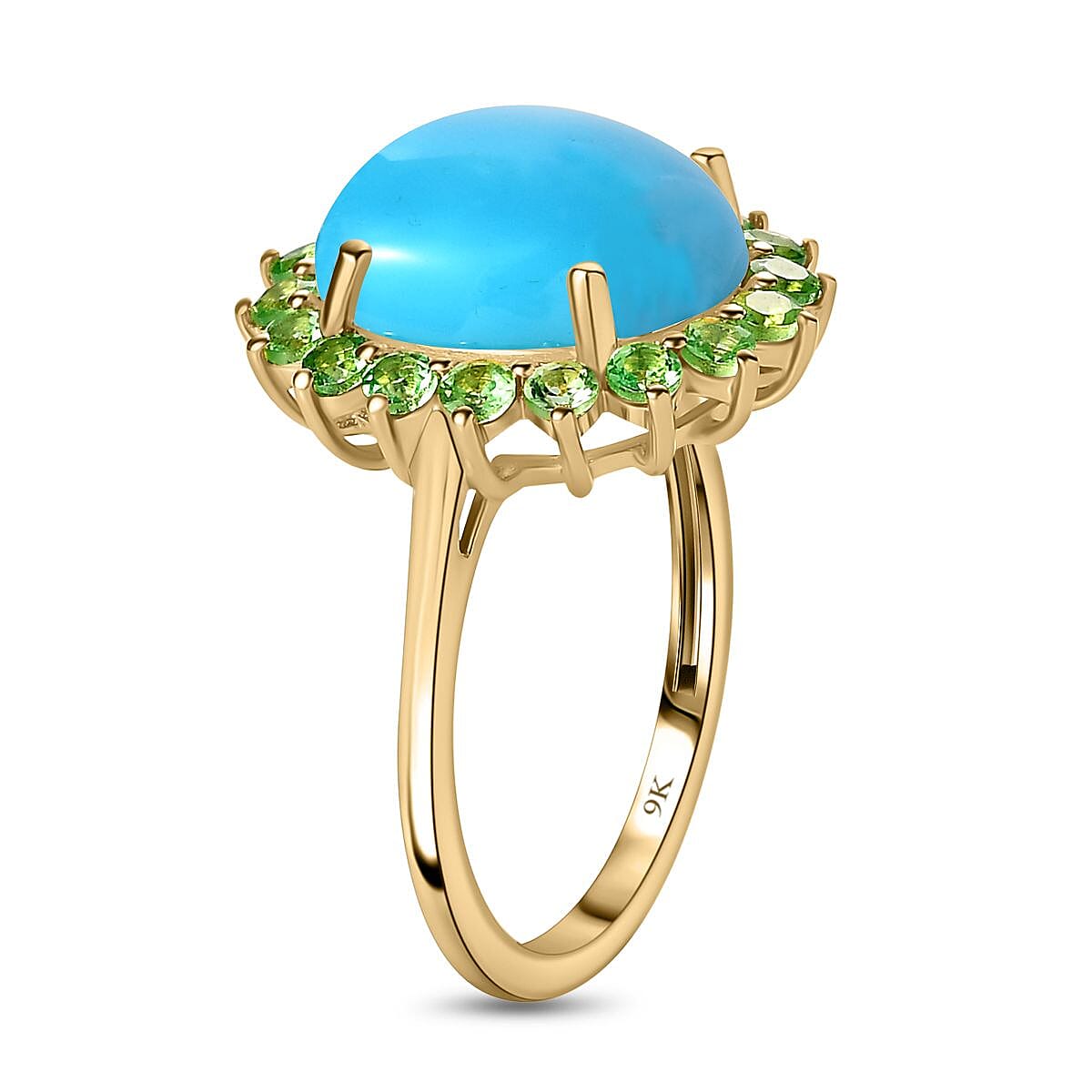 9K Yellow Gold Arizona Sleeping Beauty Turquoise &amp; Tsavorite Garnet Ring 5.06 Ct. 7632806 3