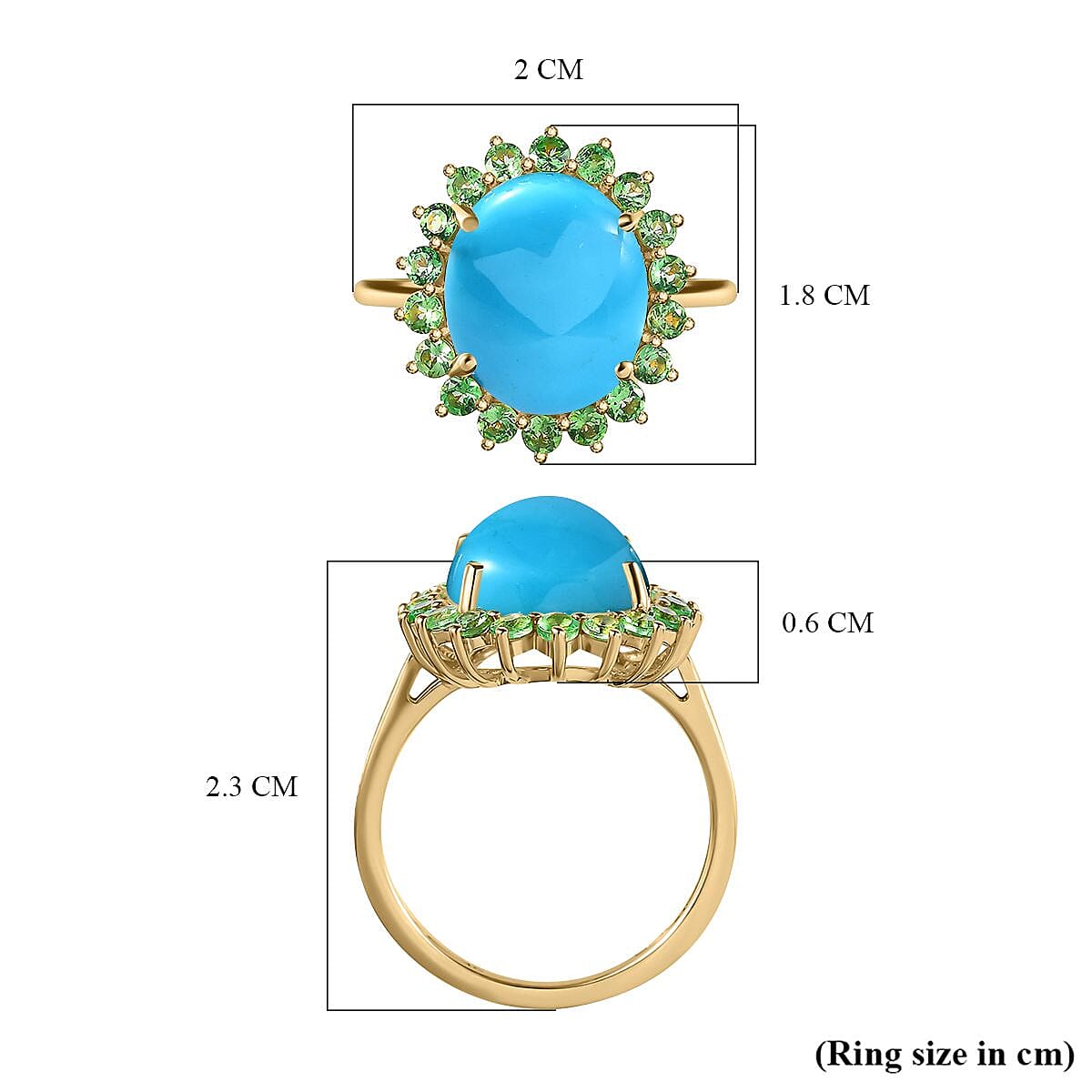 9K Yellow Gold Arizona Sleeping Beauty Turquoise &amp; Tsavorite Garnet Ring 5.06 Ct. 7632806 5