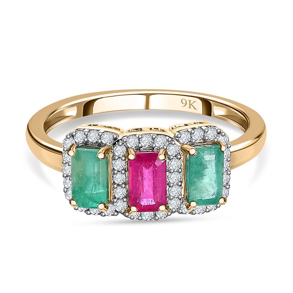 9K Yellow Gold African Ruby, Emerald &amp; Moissanite Ring 1.37 Ct 7632829 0