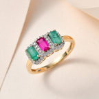 9K Yellow Gold African Ruby, Emerald & Moissanite Ring 1.37 Ct