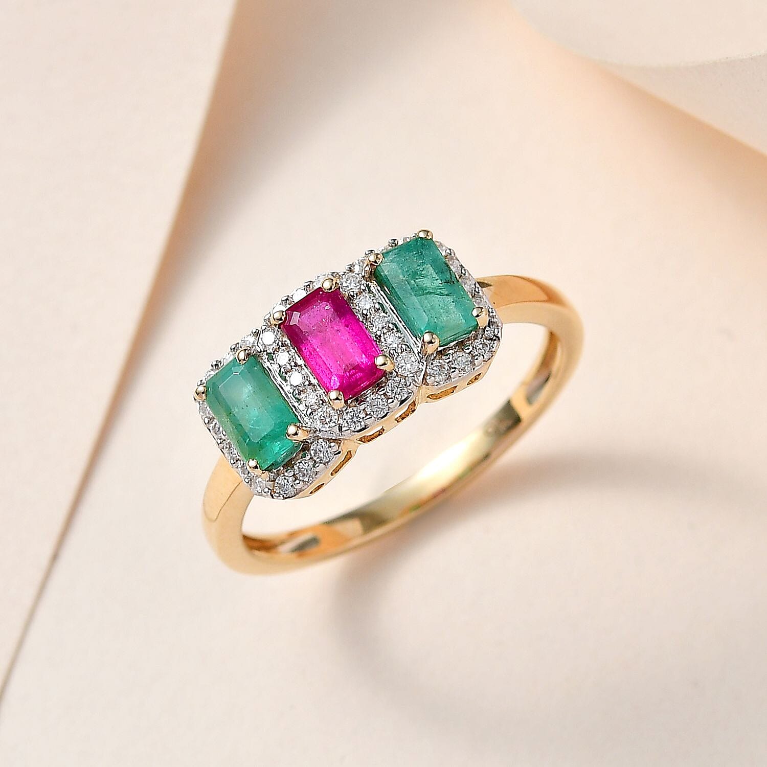 9K Yellow Gold African Ruby, Emerald &amp; Moissanite Ring 1.37 Ct 7632829 1