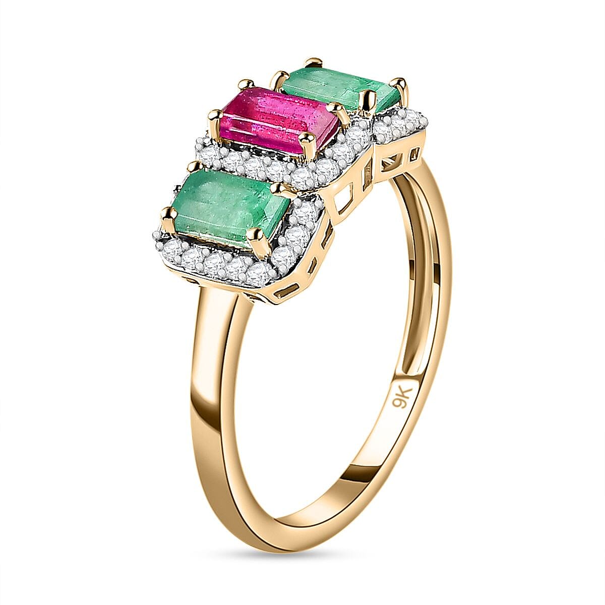 9K Yellow Gold African Ruby, Emerald &amp; Moissanite Ring 1.37 Ct 7632829 3