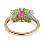 9K Yellow Gold African Ruby, Emerald & Moissanite Ring 1.37 Ct
