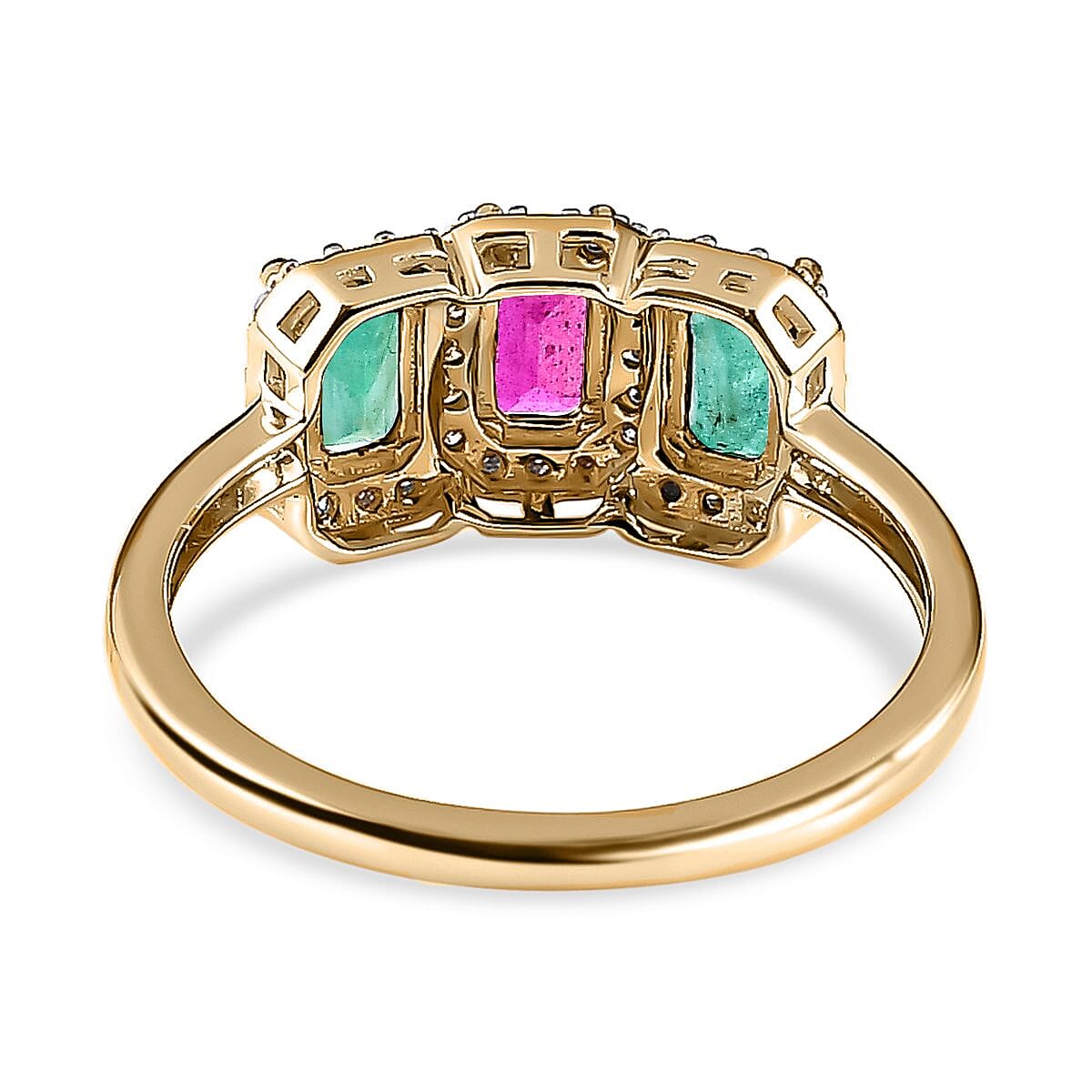 9K Yellow Gold African Ruby, Emerald &amp; Moissanite Ring 1.37 Ct 7632829 4