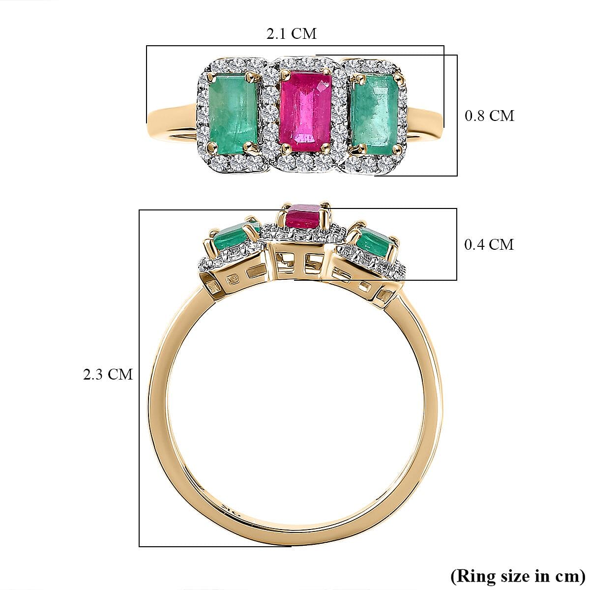 9K Yellow Gold African Ruby, Emerald &amp; Moissanite Ring 1.37 Ct 7632829 5