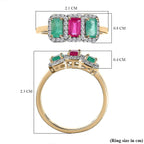 9K Yellow Gold African Ruby, Emerald & Moissanite Ring 1.37 Ct