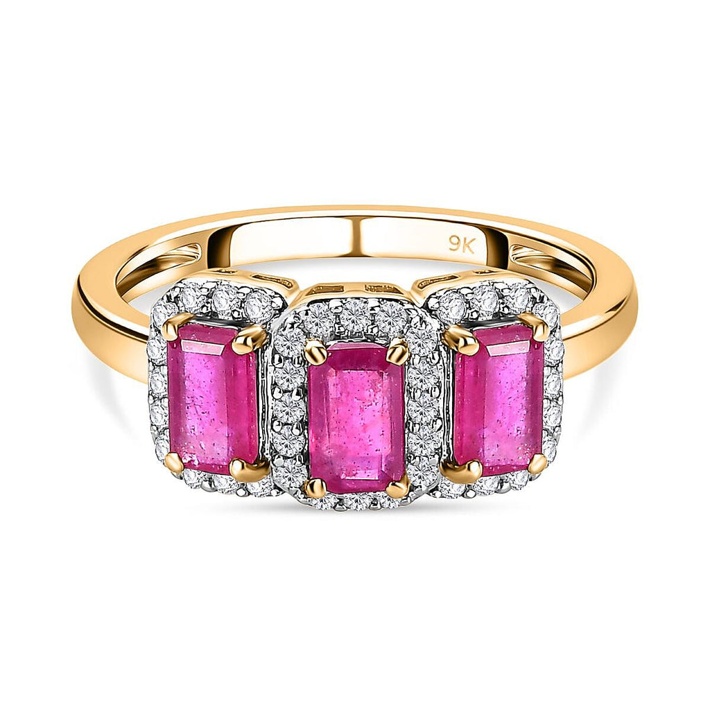 9K Yellow Gold African Ruby & Moissanite Ring 1.62 Ct.