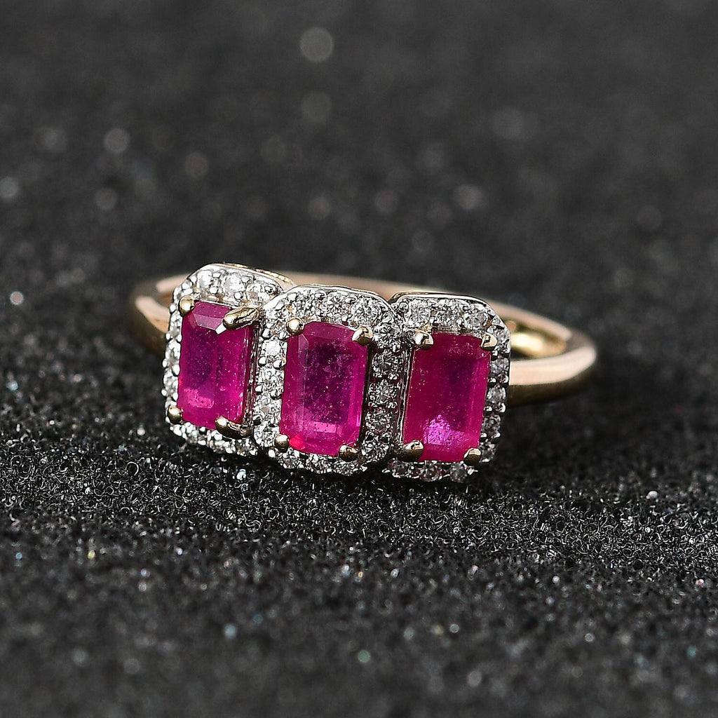9K Yellow Gold African Ruby & Moissanite Ring 1.62 Ct.