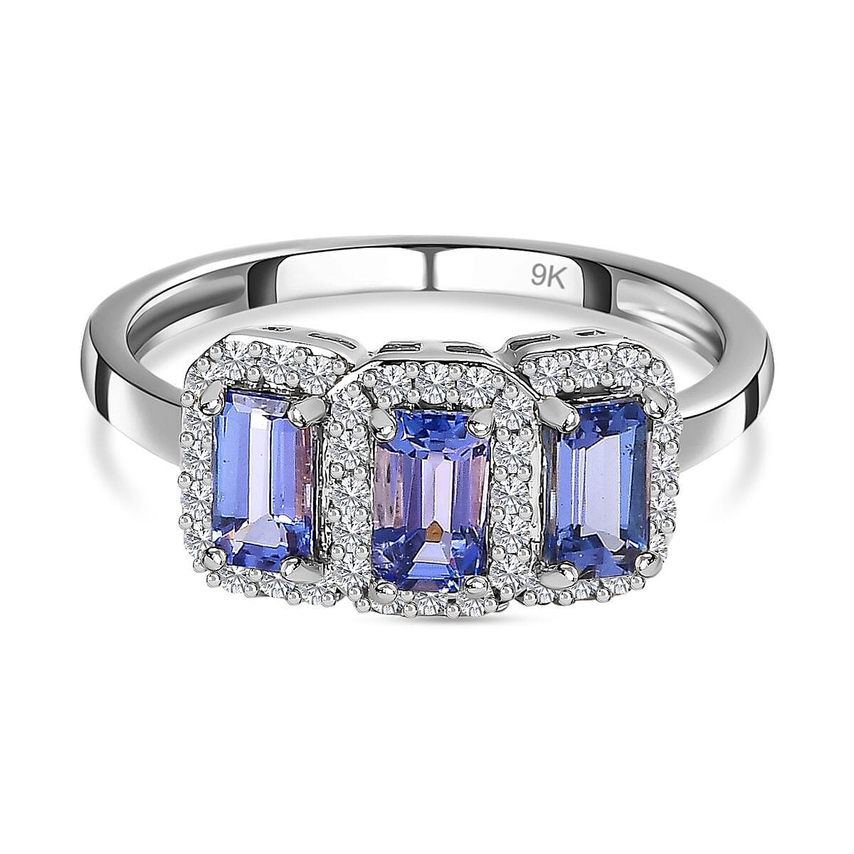Tanzanite and Moissanite Halo Ring in 9K White Gold 7632861 0