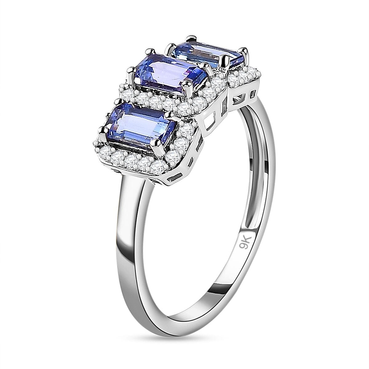 Tanzanite and Moissanite Halo Ring in 9K White Gold 7632861 3