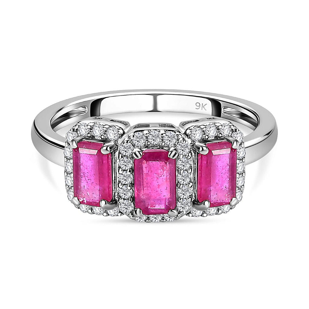 9K White Gold African Ruby & Moissanite Ring 1.62 Ct.
