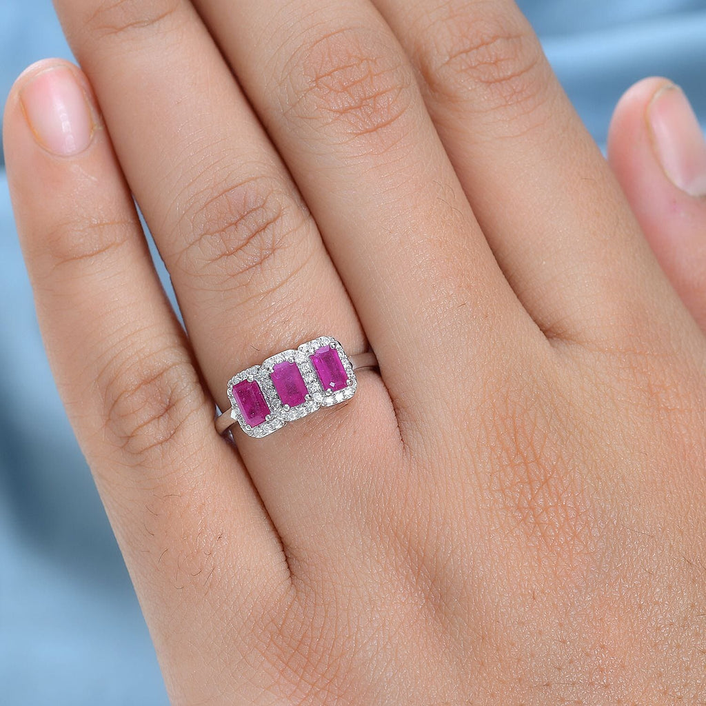9K White Gold African Ruby & Moissanite Ring 1.62 Ct.