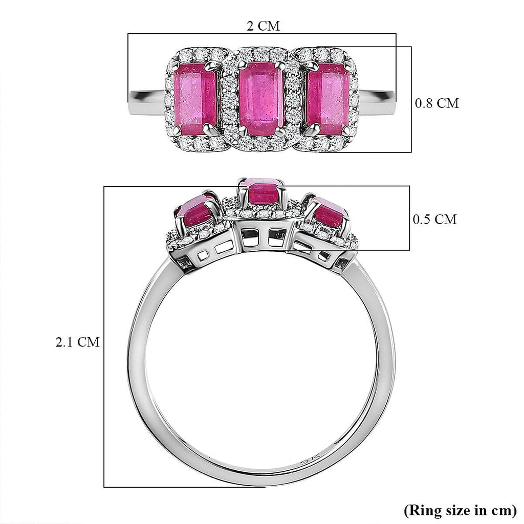 9K White Gold African Ruby & Moissanite Ring 1.62 Ct.