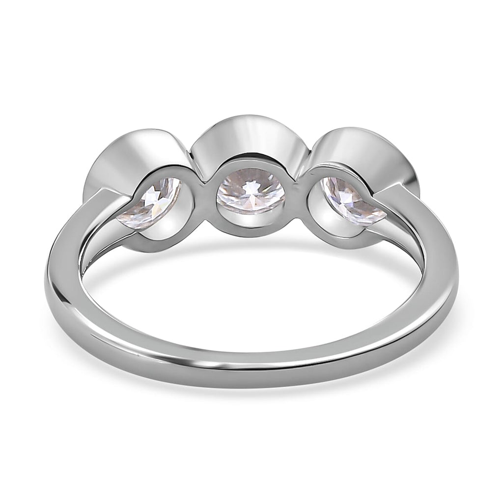 9K White Gold Moissanite 3 Stone Ring 1.28 Ct.
