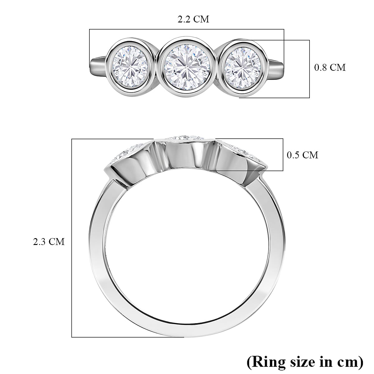 9K White Gold Moissanite Trilogy Ring 1.28 Ct. V32512611 6