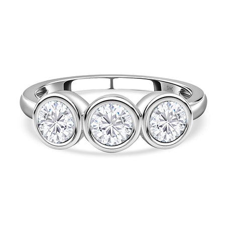 9K White Gold Moissanite 3 Stone Ring 1.28 Ct. V32384206 1
