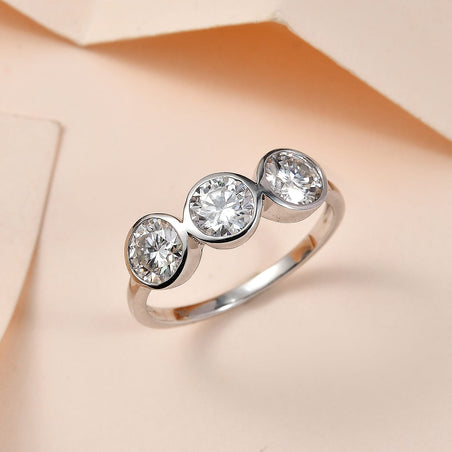 9K White Gold Moissanite 3 Stone Ring 1.28 Ct. V32384206 2