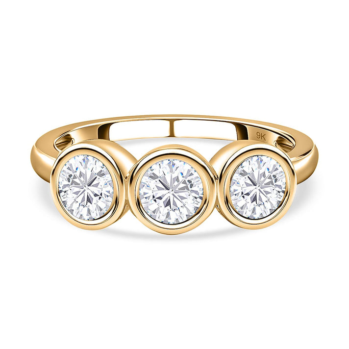 9K Yellow Gold Moissanite 3 Stone Ring 1.28 Ct. 7632998 1