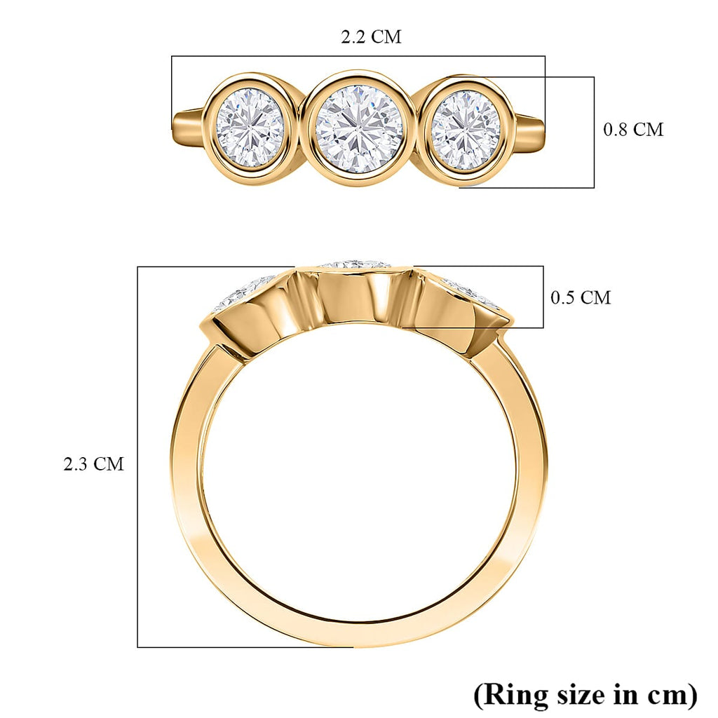 9K Yellow Gold Moissanite 3 Stone Ring 1.28 Ct.