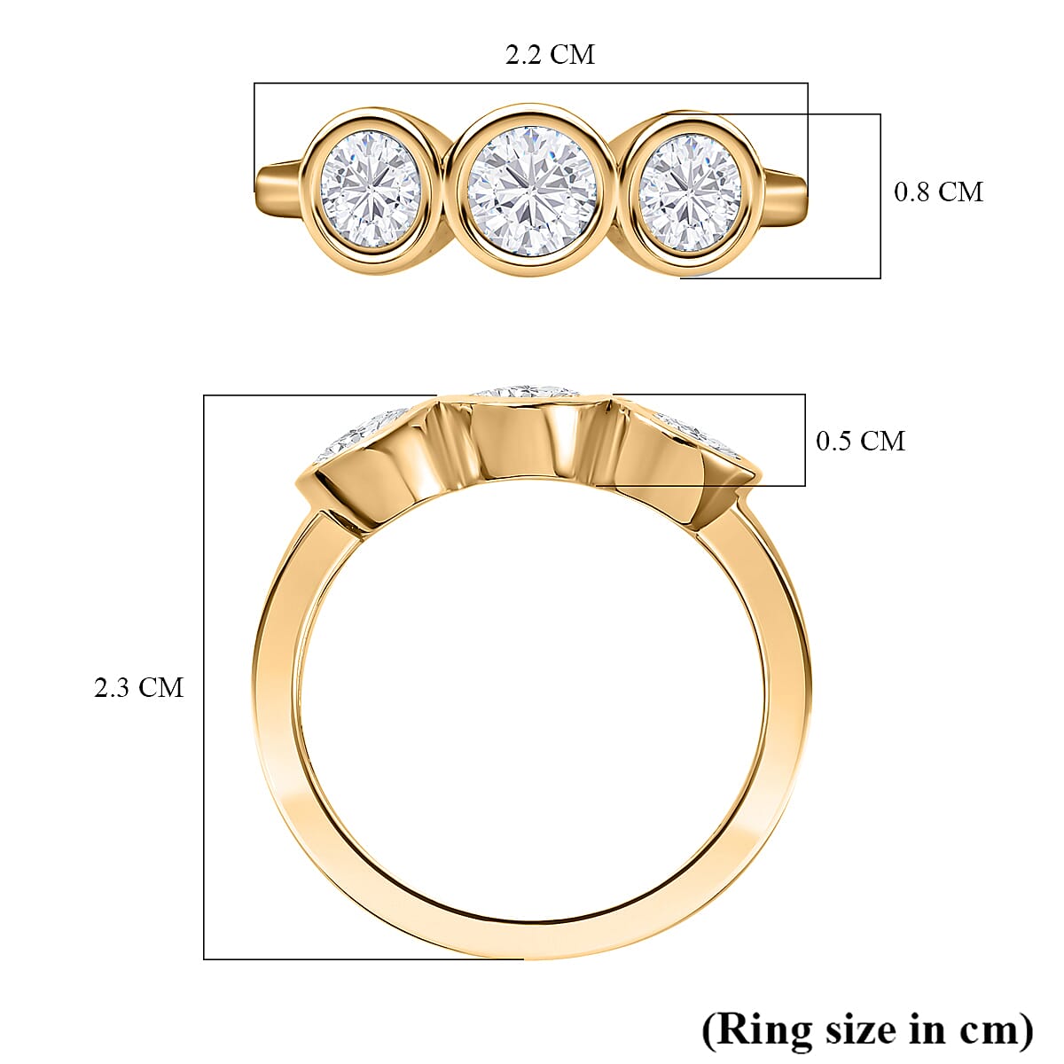 9K Yellow Gold Moissanite 3 Stone Ring 1.28 Ct. 7632998 6