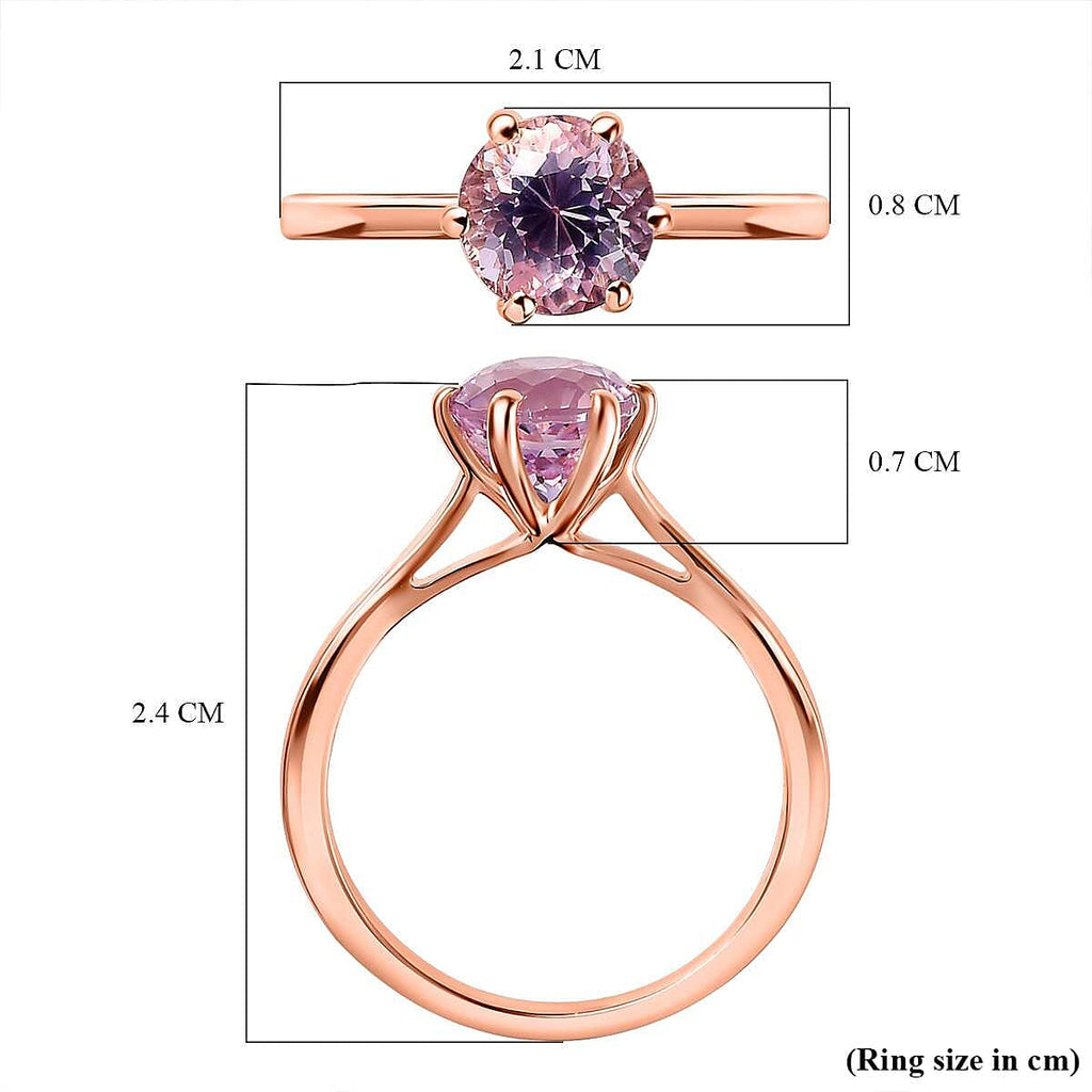9K Rose Gold AA Kunzite Solitaire Ring 1.64 Ct