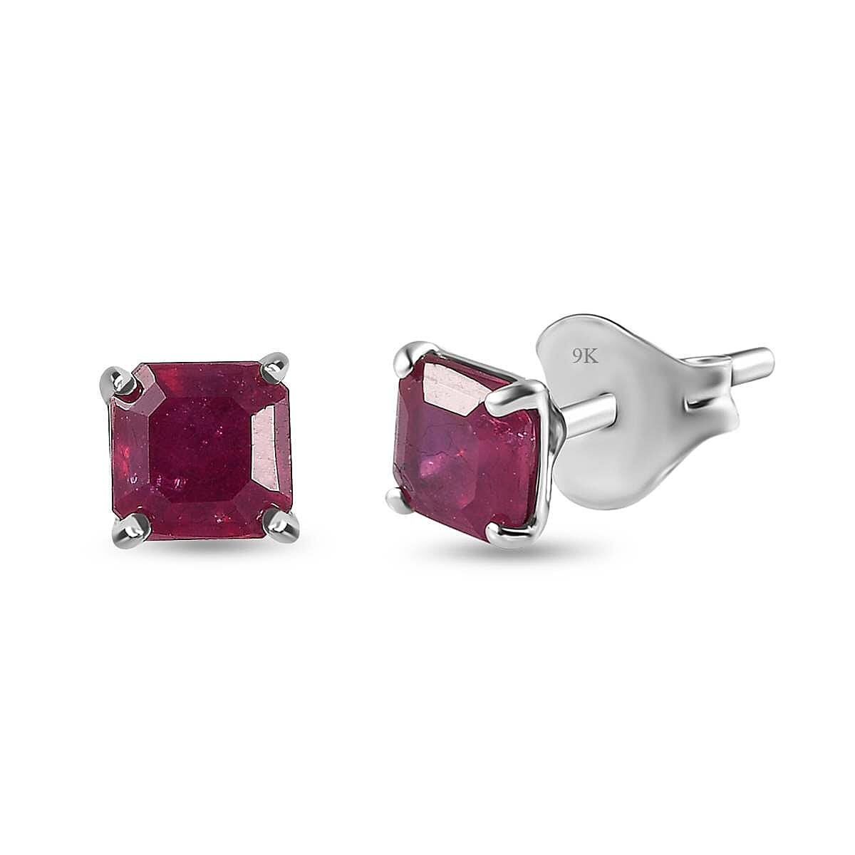 9K White Gold  AA   African Ruby  Earring 1.50 ct,  Gold Wt. 0.4 Gms  1.718  Ct. 7633992 0