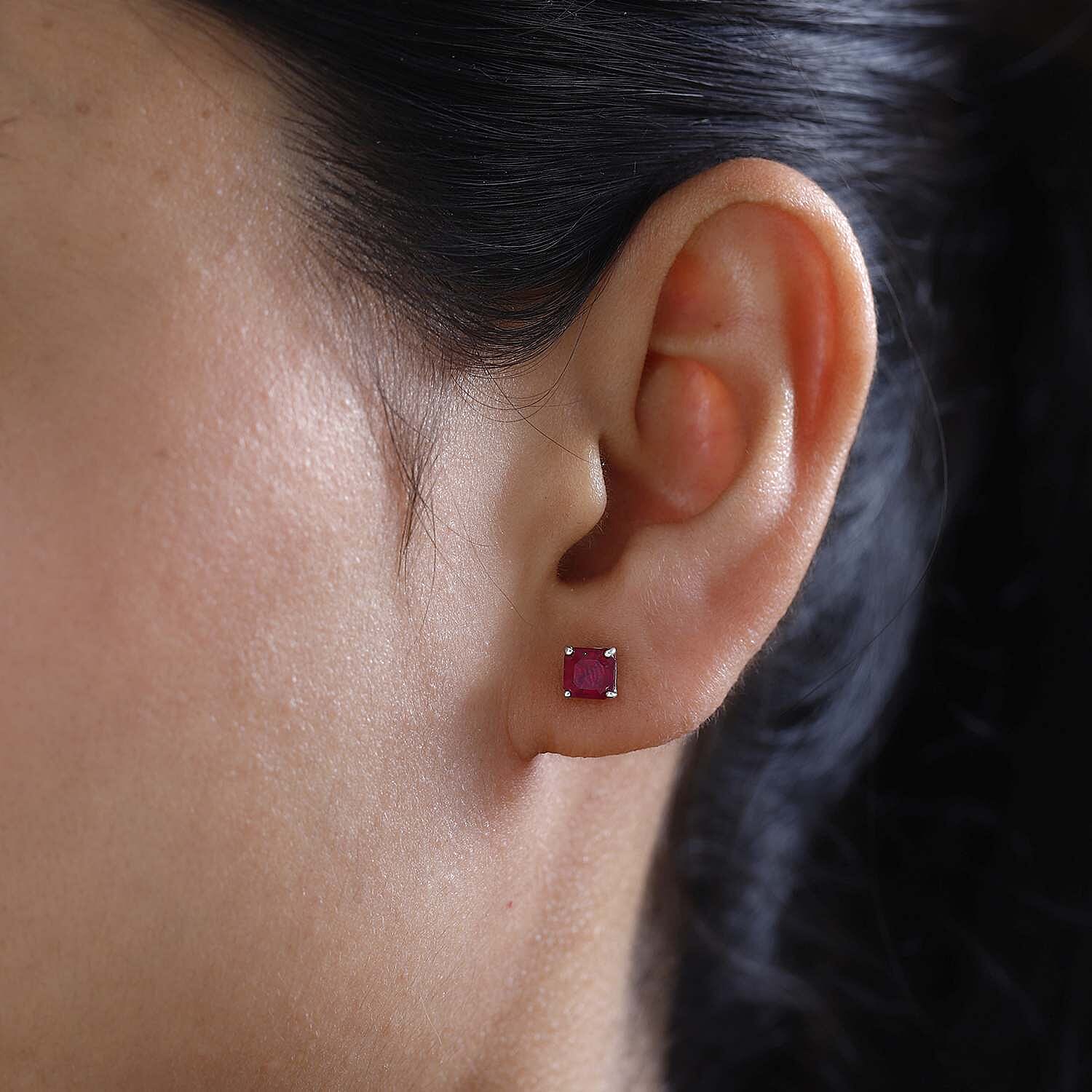 9K White Gold  AA   African Ruby  Earring 1.50 ct,  Gold Wt. 0.4 Gms  1.718  Ct. 7633992 2