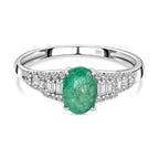 9K White Gold Emerald & Diamond Ring 0.90 Ct.