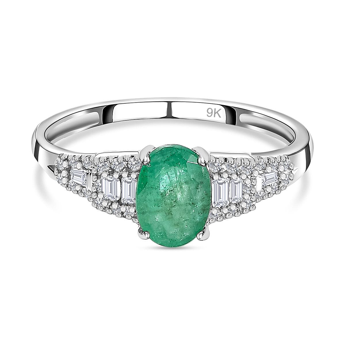 Emerald and Diamond Cluter Ring in 9K White Gold 7634040 0