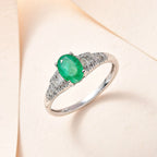 9K White Gold Emerald & Diamond Ring 0.90 Ct.