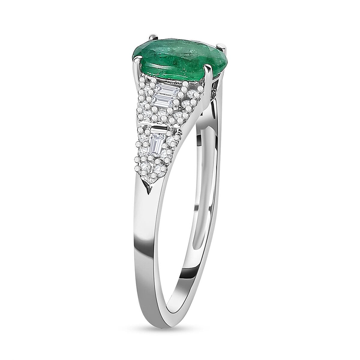 Emerald and Diamond Cluter Ring in 9K White Gold 7634040 3