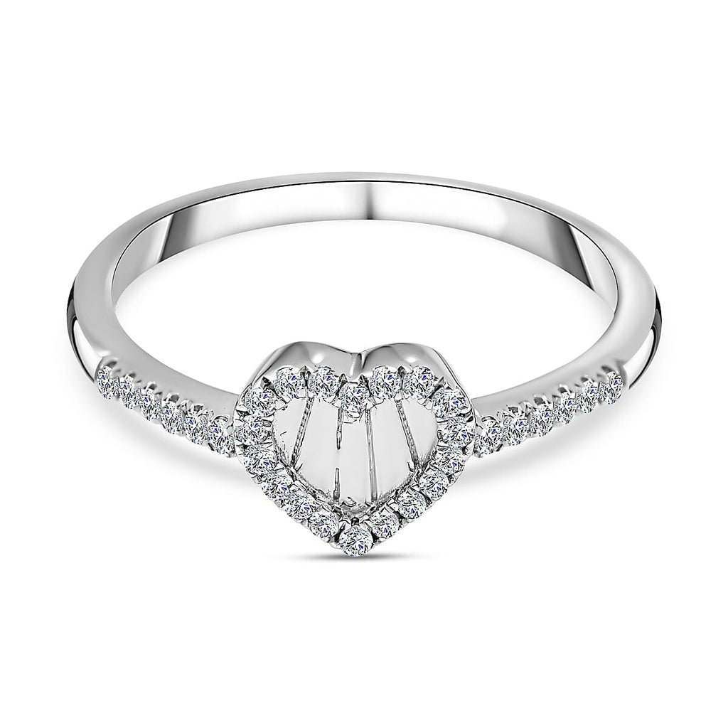 Diamond Heart Ring in Platinum Overlay Sterling Silver 0.15 Ct