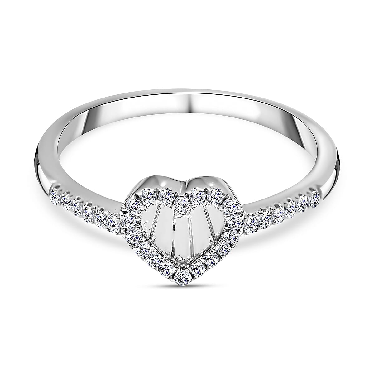 Diamond Heart Ring in Platinum Overlay Sterling Silver 0.15 Ct 7634372 0