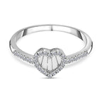 Diamond Heart Ring in Platinum Overlay Sterling Silver 0.15 Ct